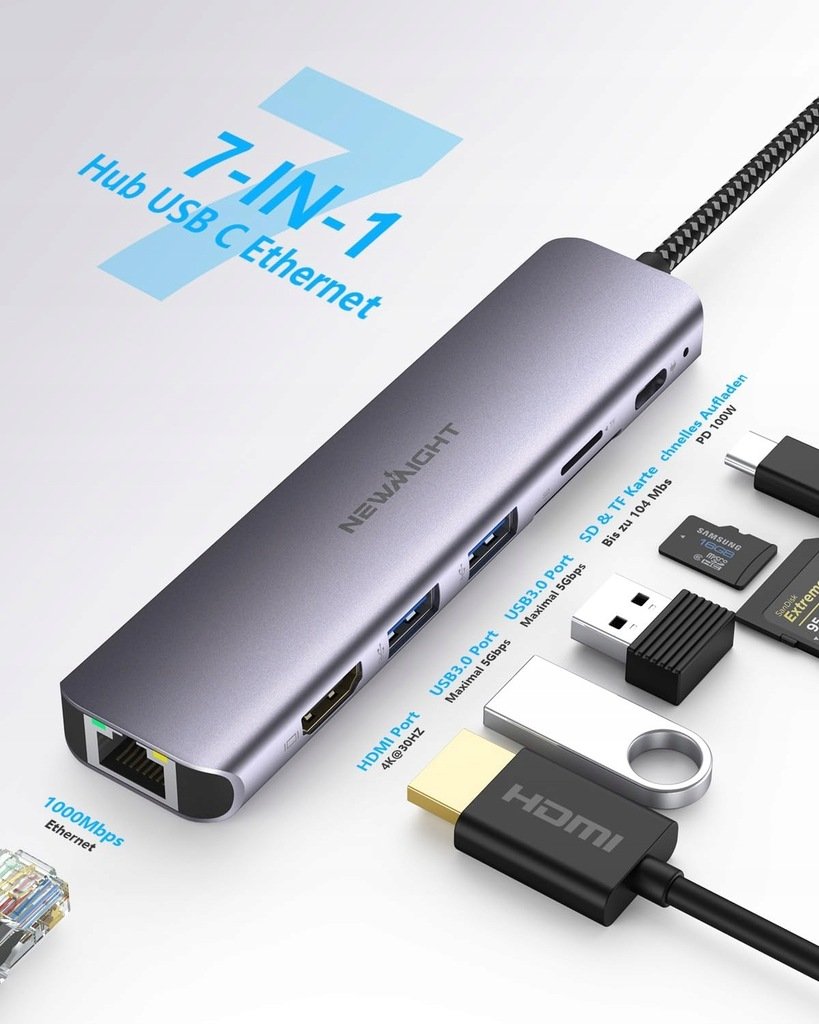 Adapter USB C na podwójny HD stacja dokująca Newmight 7 w 1 USB C 100W HUB