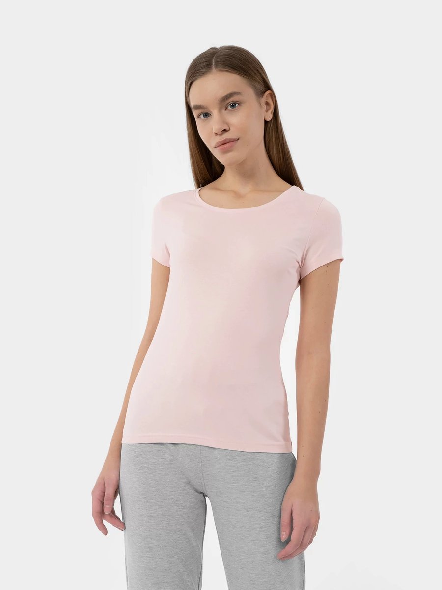 T-shirt regular gładki damski 4F 4FMM00TTSHF731-56S Różowy