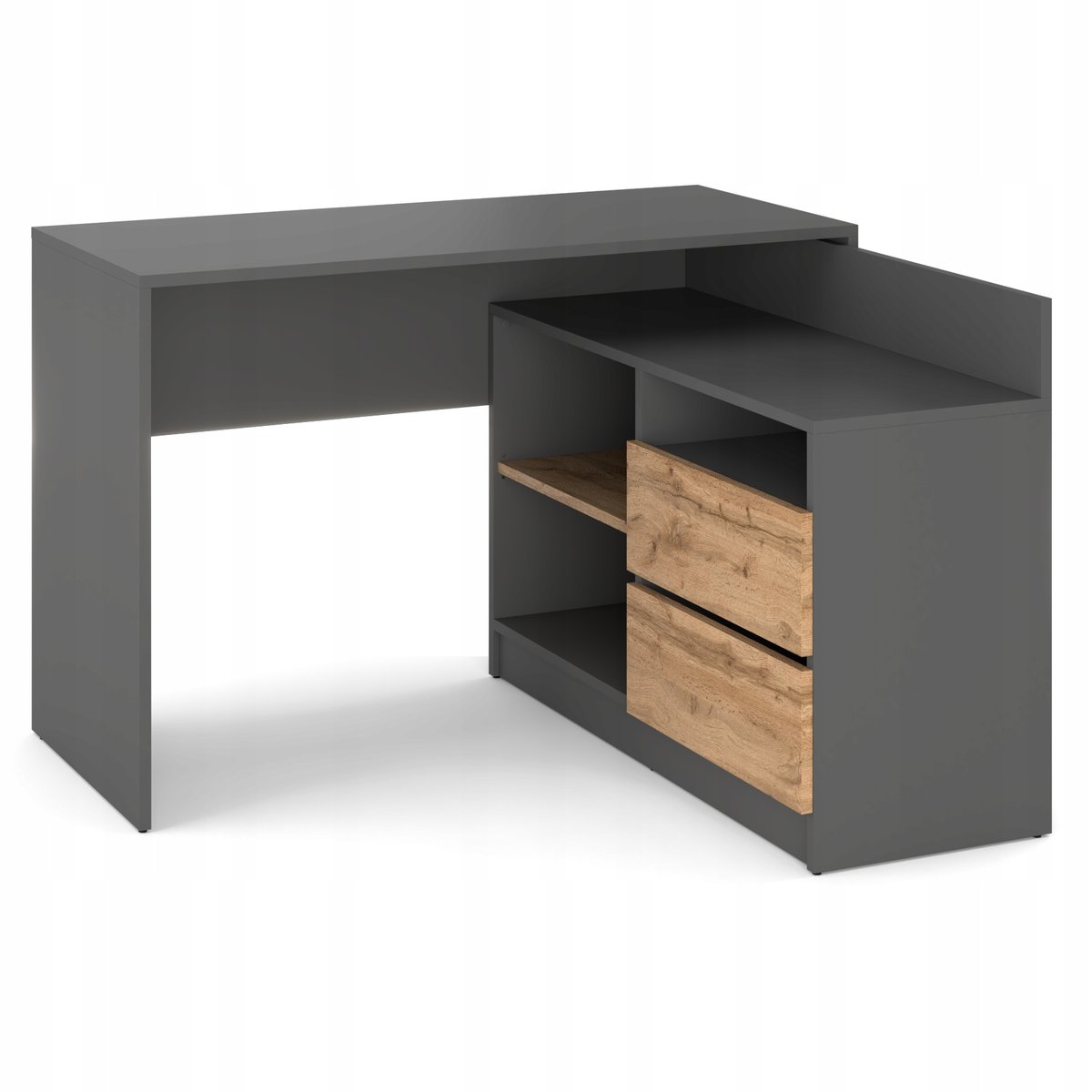 Biurko narożne i komoda zestaw 120x50 dąb wotan mix antracyt K1+B1