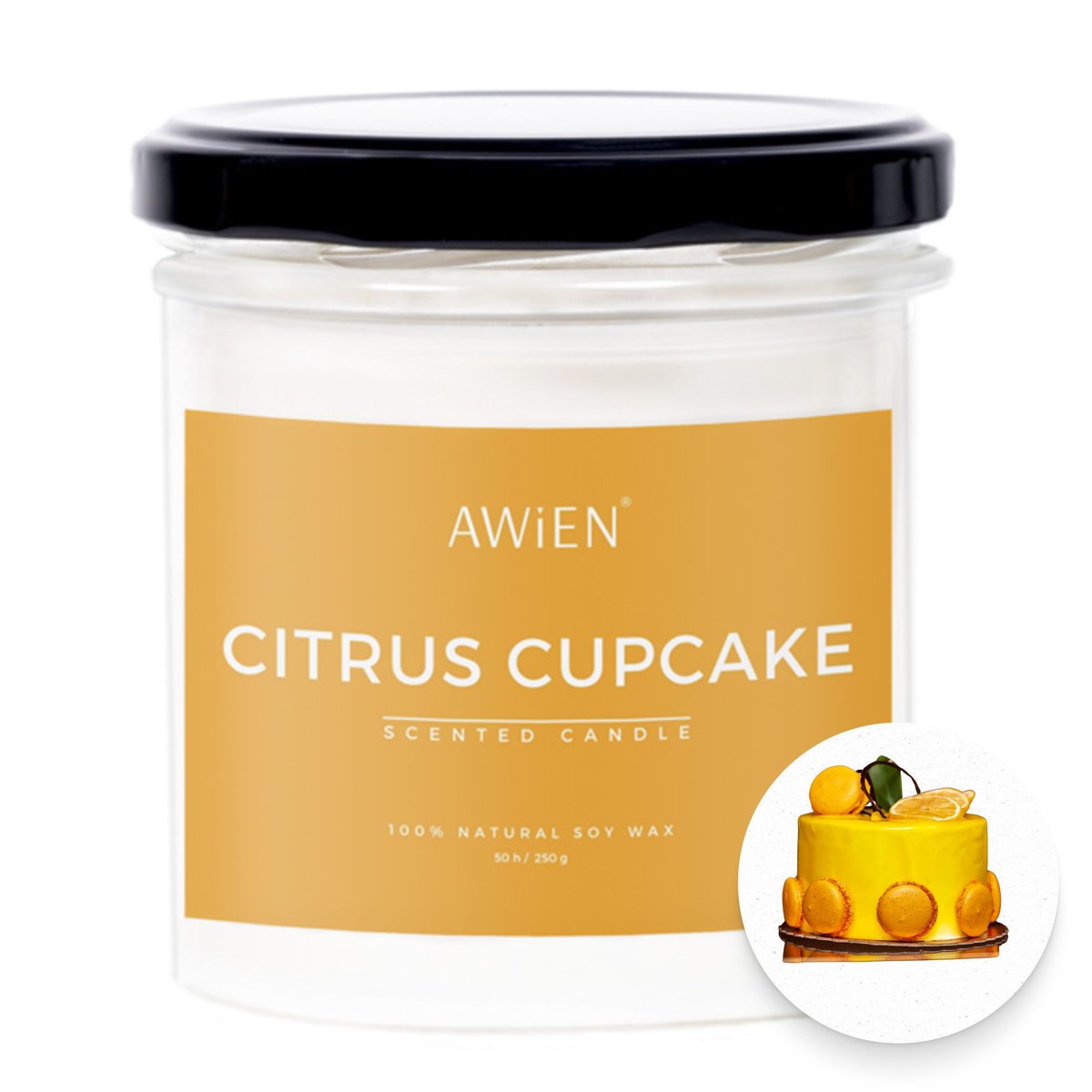 Duża Słodka Świeca Sojowa w Słoiku z Bawełnianym Knotem Babeczka Cytrusowa