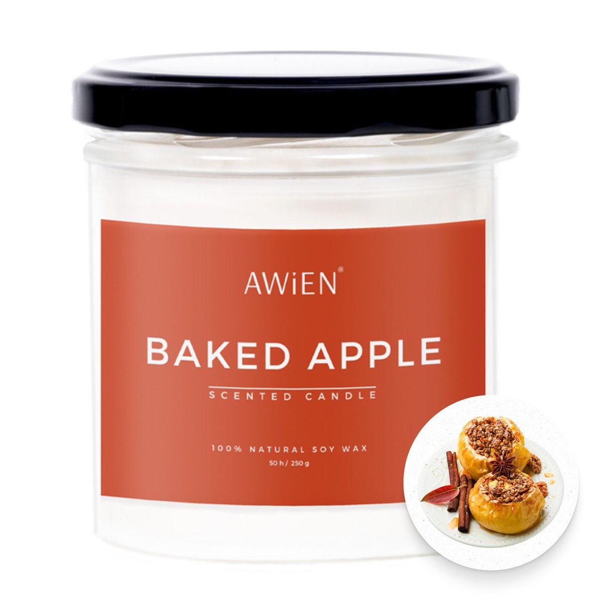 Duża Świeca Sojowa Słodka w Szkle z Bawełnianym Knotem Pieczone Jabłko