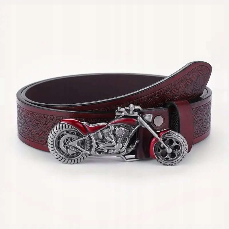 Pas pasek MOTOCYKL BIKER czerwony bordowy western retro vintage 130 cm