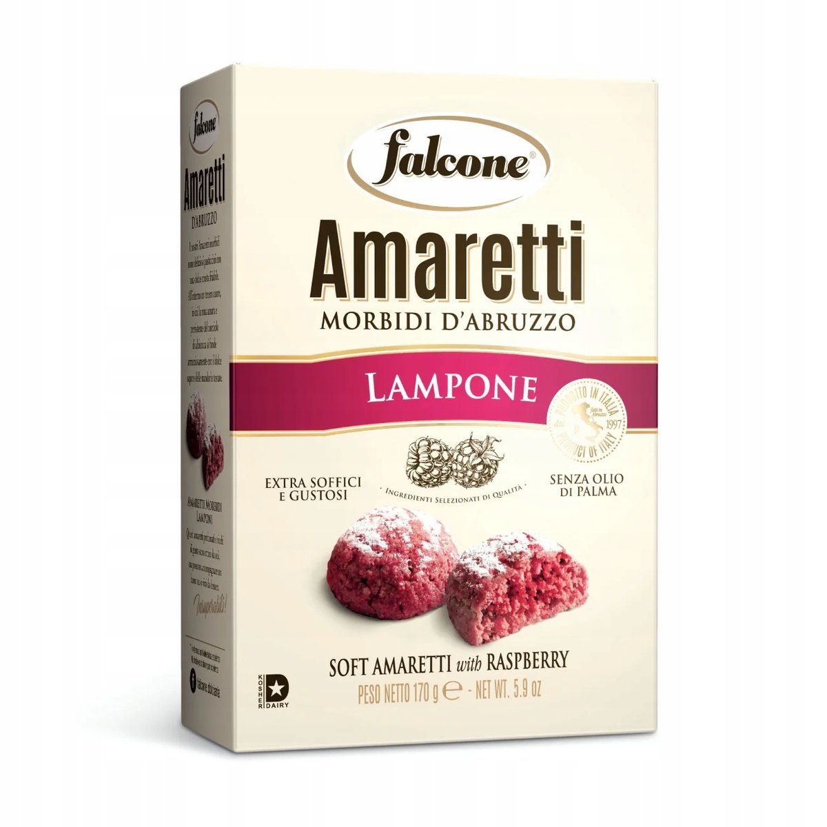 Ciastka malinowe miękkie włoskie Amaretti Morbidi Lampone 170g - Falcone