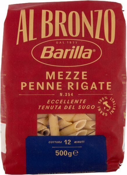 Makaron formy z brązu Mezze Penne Rigate n. 354 500g - Barilla