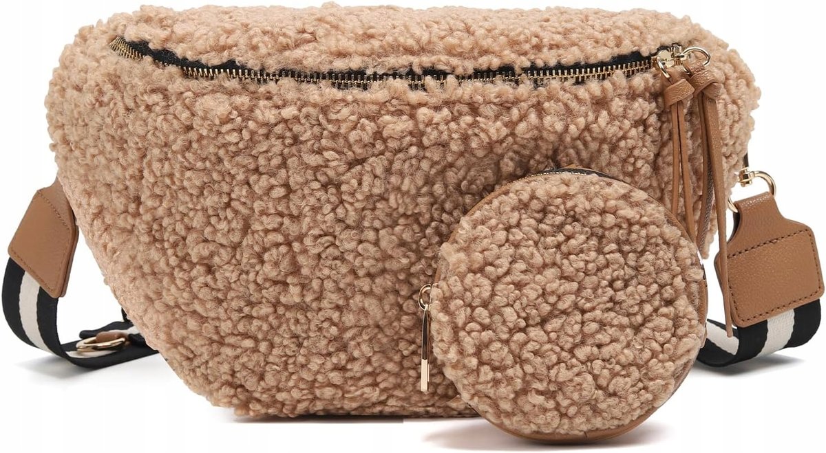 NERKA SASZETKA TORBA CROSSBODY PASEK PLUSZOWA ER. ROULOUR BEŻOWA
