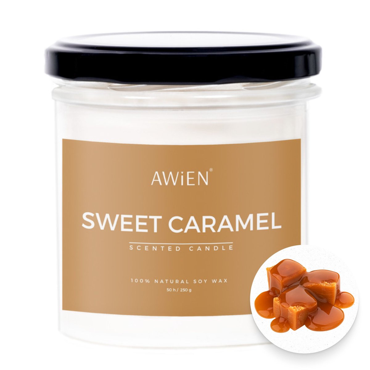 Słodki Karmel Aromatyczna Świeca Sojowa Duża w Słoiku z Bawełnianym Knotem