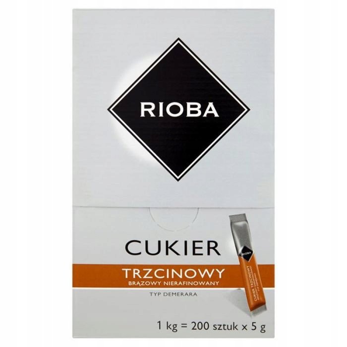 Cukier trzcinowy saszetki 1 kg 200x5g Rioba pojedynczo pakowany