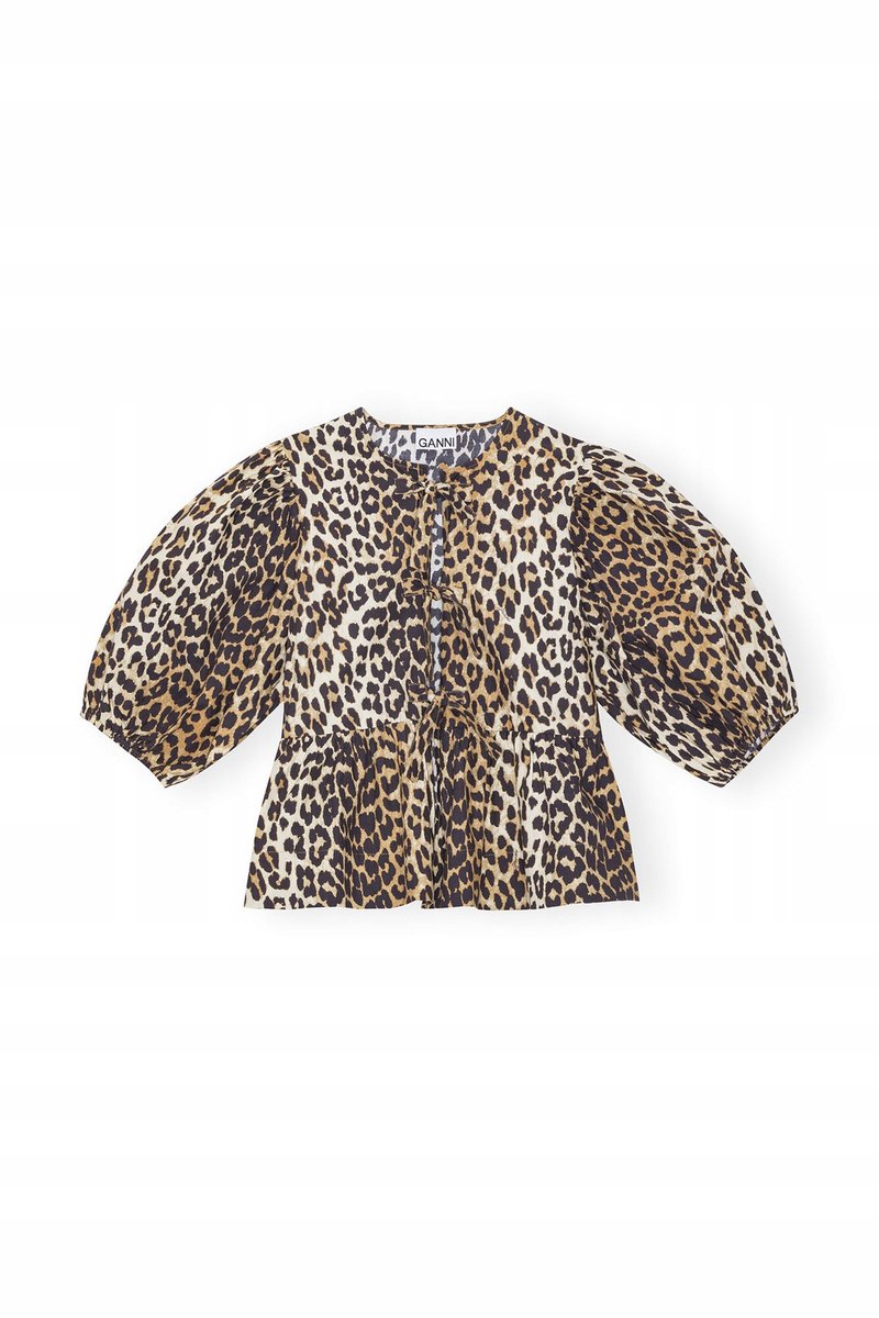BLUZKA DAMSKA Z BAWEŁNIANEJ POPELINY W PATREKĘ r. 34 F9116 LEOPARD