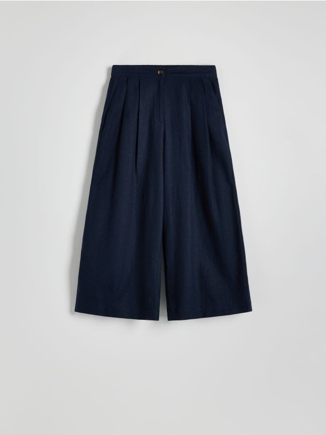 Reserved - Spodnie culotte z lnem - granatowy