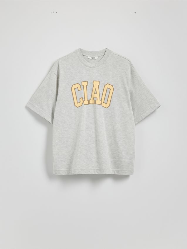 Reserved - T-shirt oversize z nadrukiem - ciemnoszary