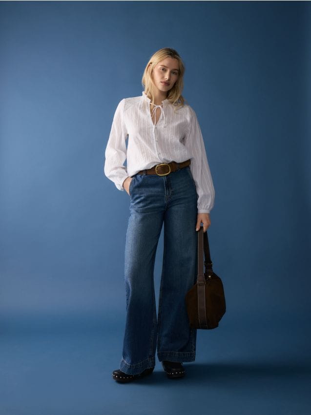 Reserved - Jeansy wide leg - granatowy