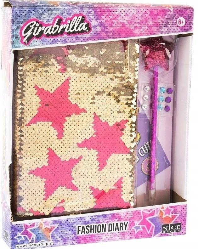 PAMIĘTNIK CEKINOWY ZŁOTY RÓŻOWE GWAIZDY