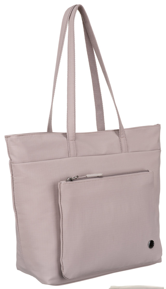 Miejska torba damska na ramię shopper bag z poliestru PETERSON filetowa duża torebka na wysokich uchwytach kieszonki pojemna mieści a4