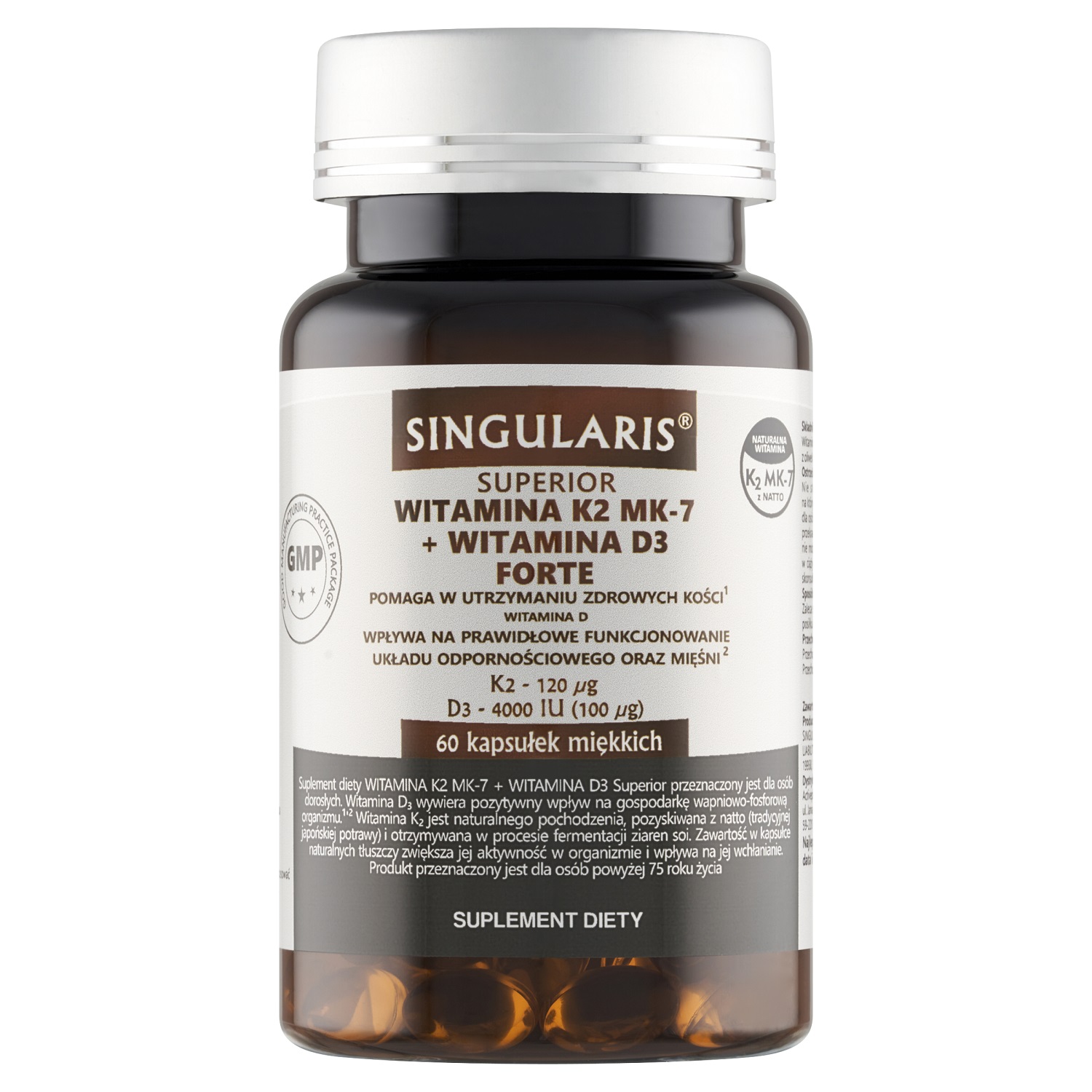 Singularis, Superior Witamina K2 MK-7 + Witamina D3 Forte, Suplement diety, 60 kaps.