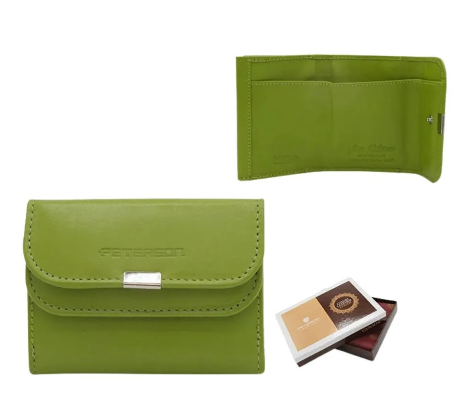 Portfelik Uniwersalny Mała Sakieweczka Skórzana Peterson MARS Skóra Naturalna RFID RD-GC02 ZIELONY 10 x 7 x 2 [cm]