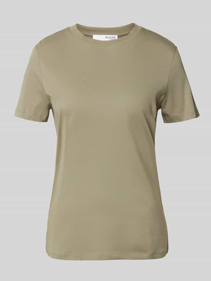 T-shirt z prążkowanym okrągłym dekoltem
