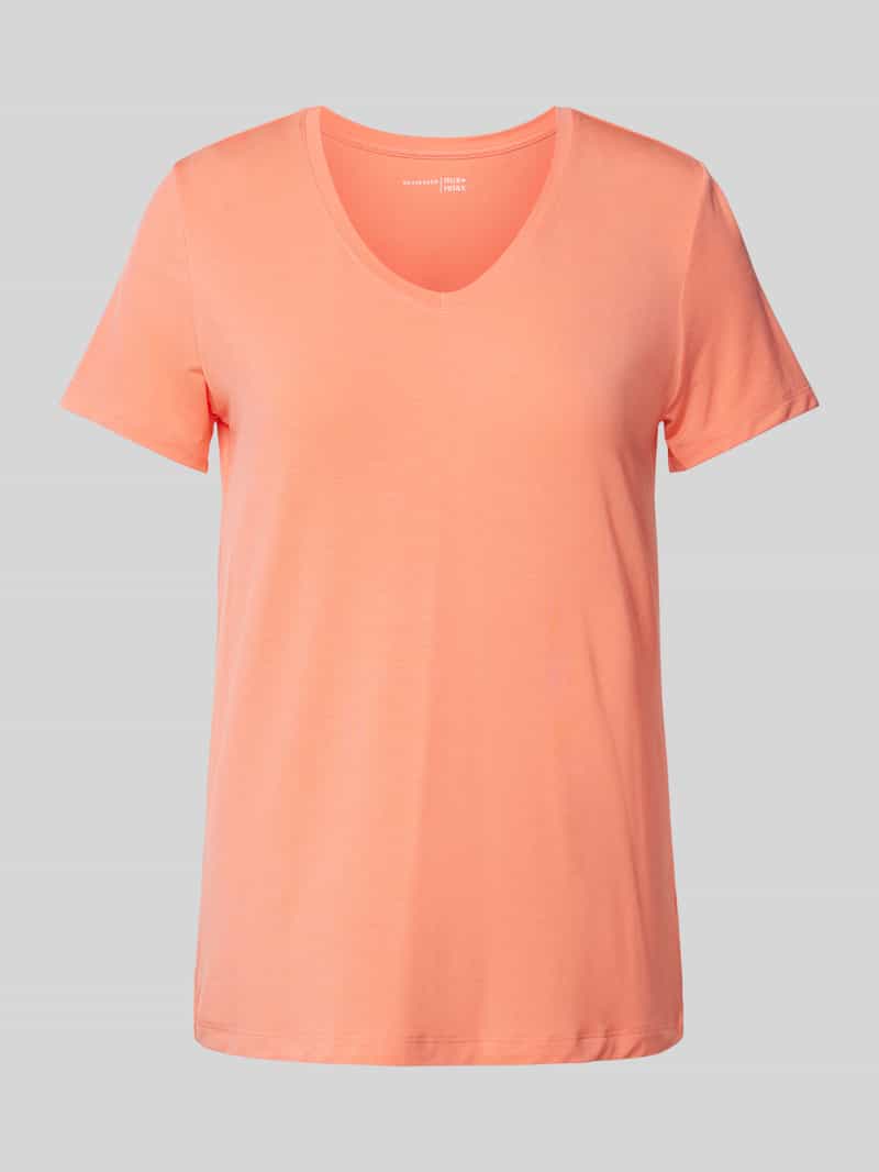 T-shirt z prążkowanym dekoltem w serek