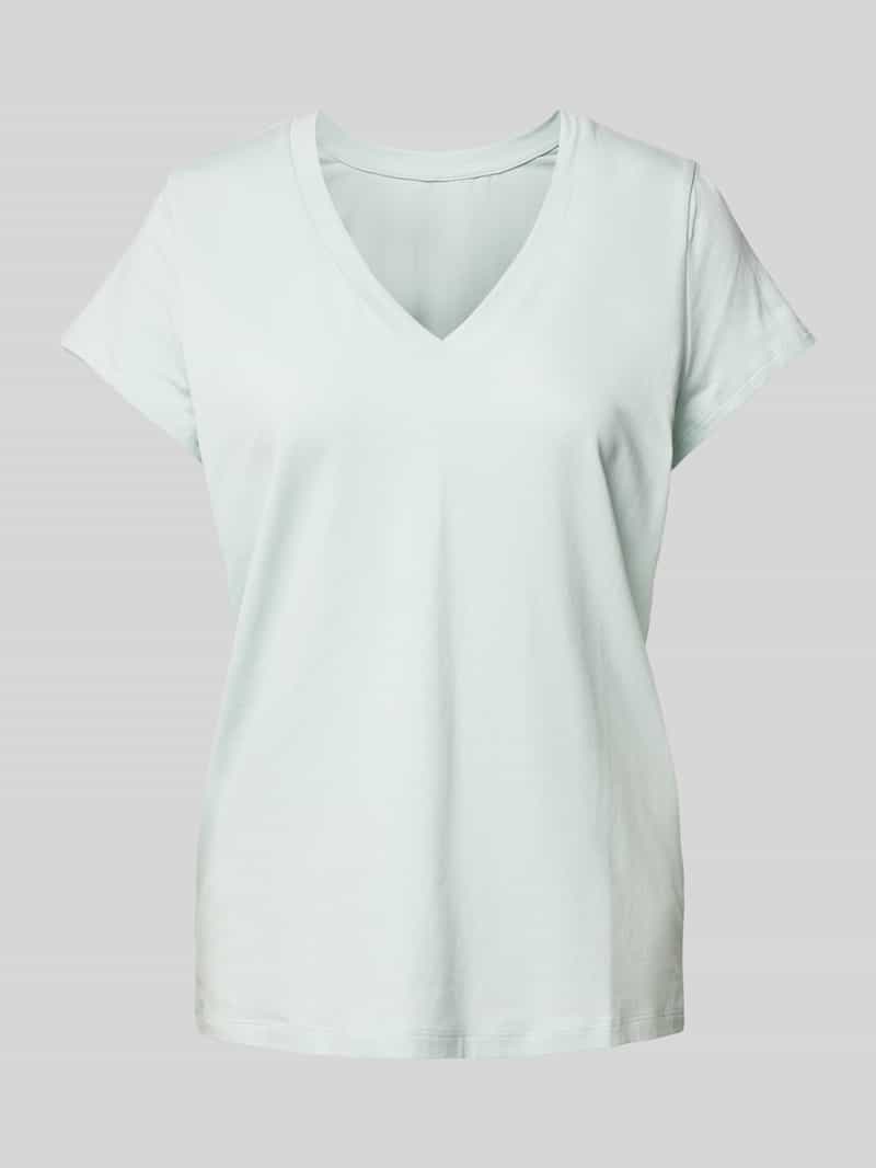 T-shirt z prążkowanym dekoltem w serek