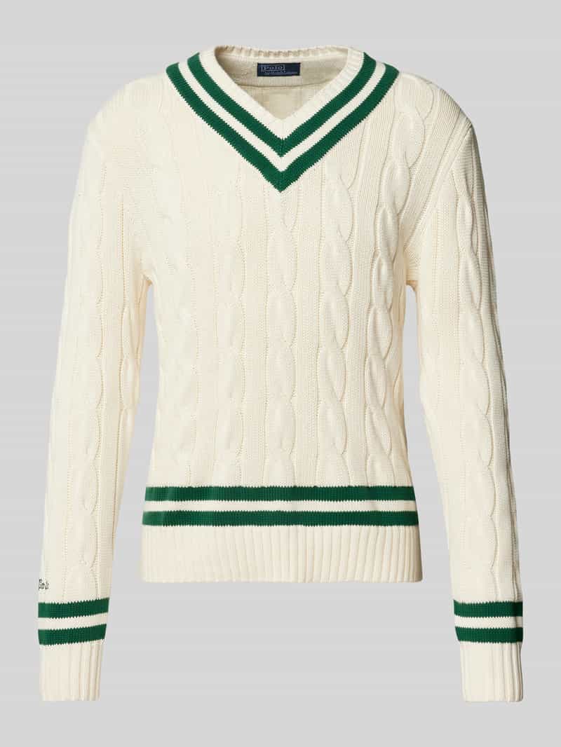 Sweter z dzianiny z dekoltem w serek
