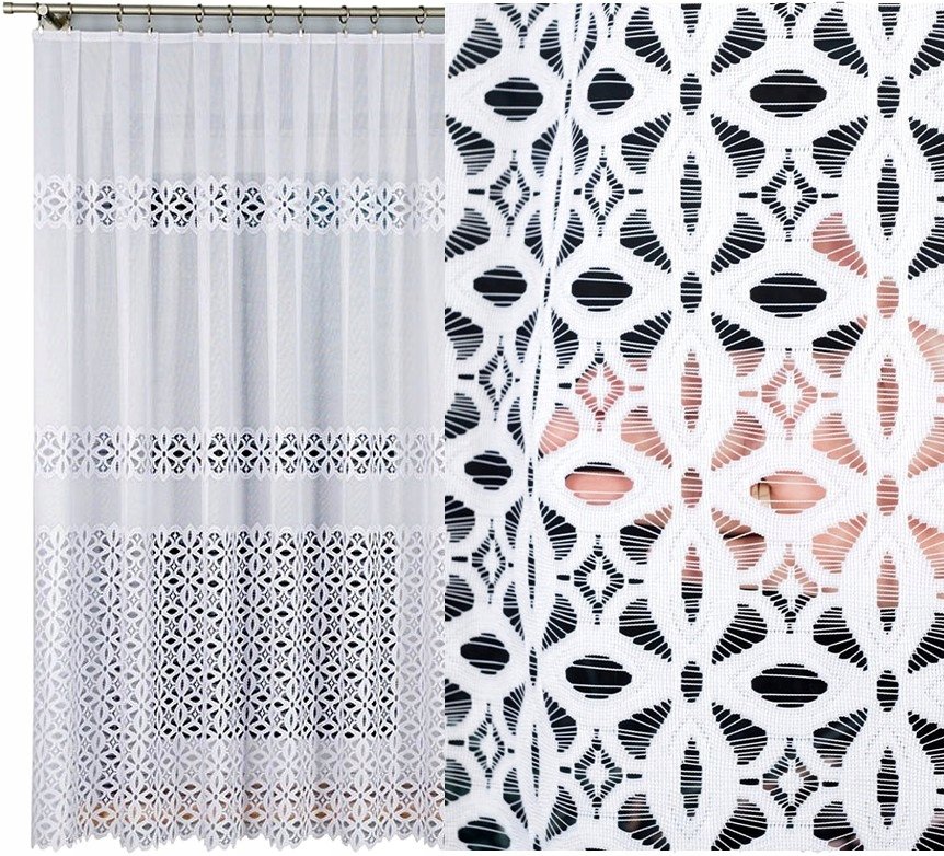 Firana Żakardowa Adrianna 300X170Cm Prosta W Kwiaty (Gotowa) Z Obszyciem