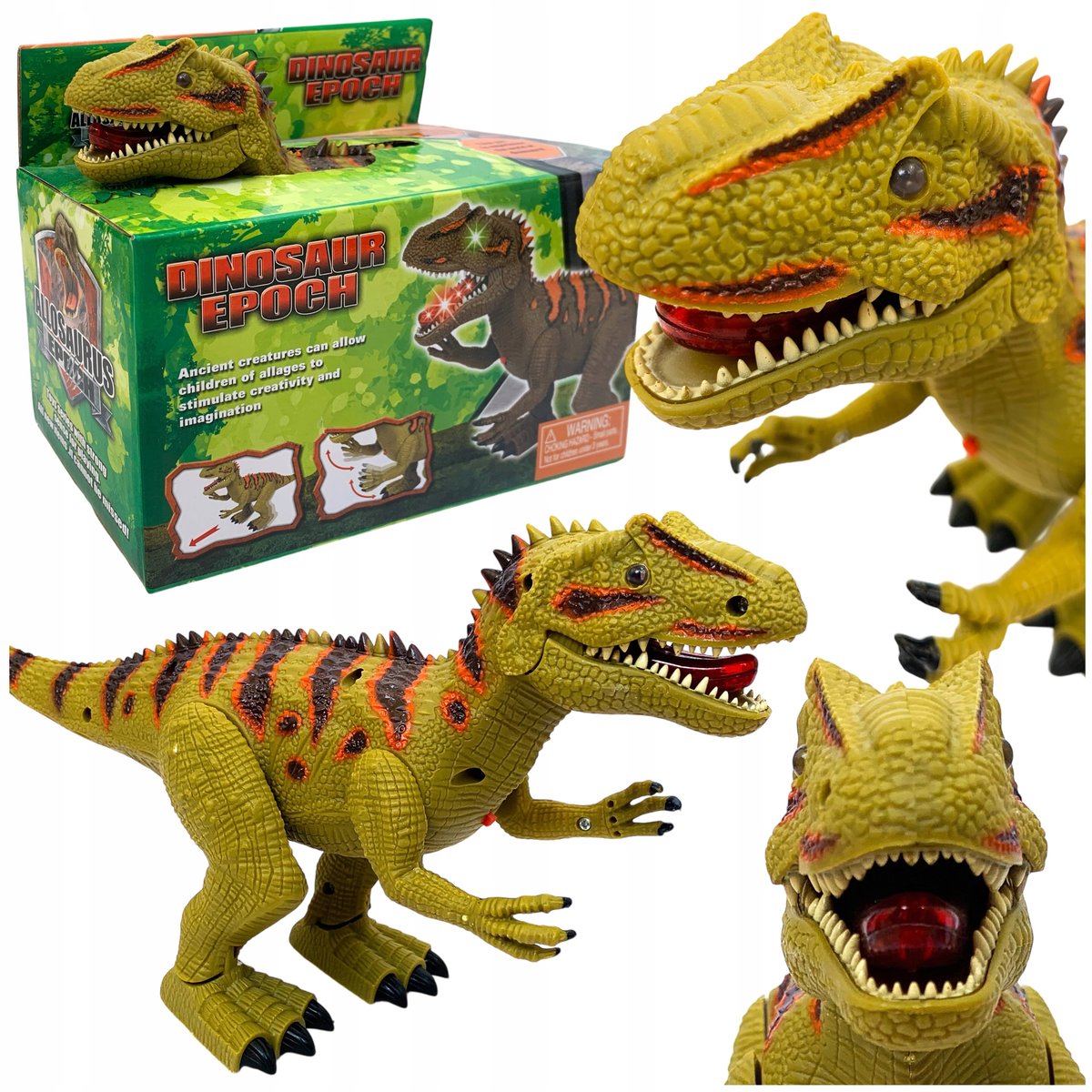 Dinozaur na baterie ryczący chodzący z dźwiękiem velociraptor zielony dino.