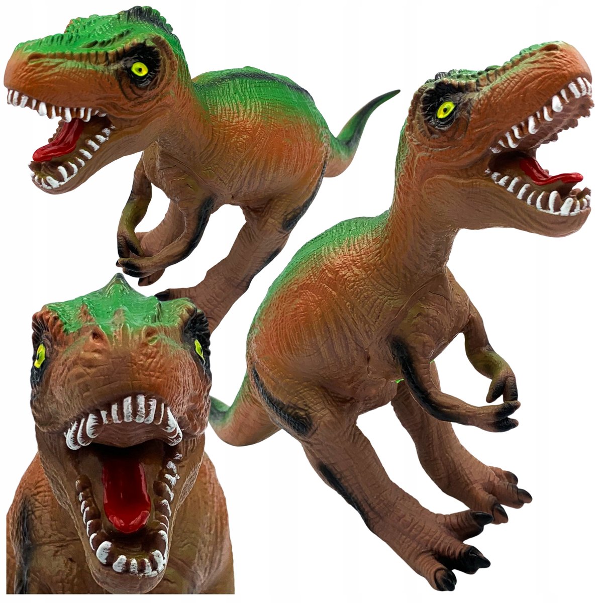 Dinozaur gumowy z dźwiękiem tyranozaur t-rex ryczący na baterie z gumy dino