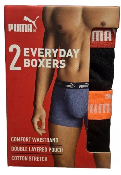 PUMA EVERYDAY Bokserki męskie 2-pack CZARNE KOLOROWA GUMA L
