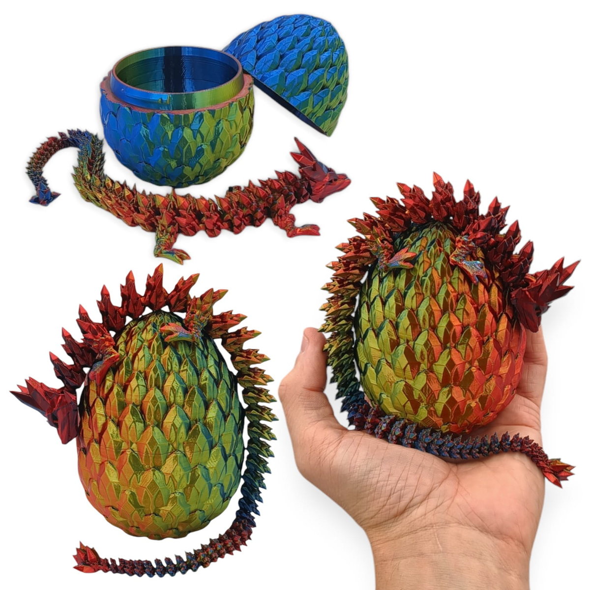 Kryształowy Smok Mini + Jajko, 30cm Długość, Figurka Przegubowa