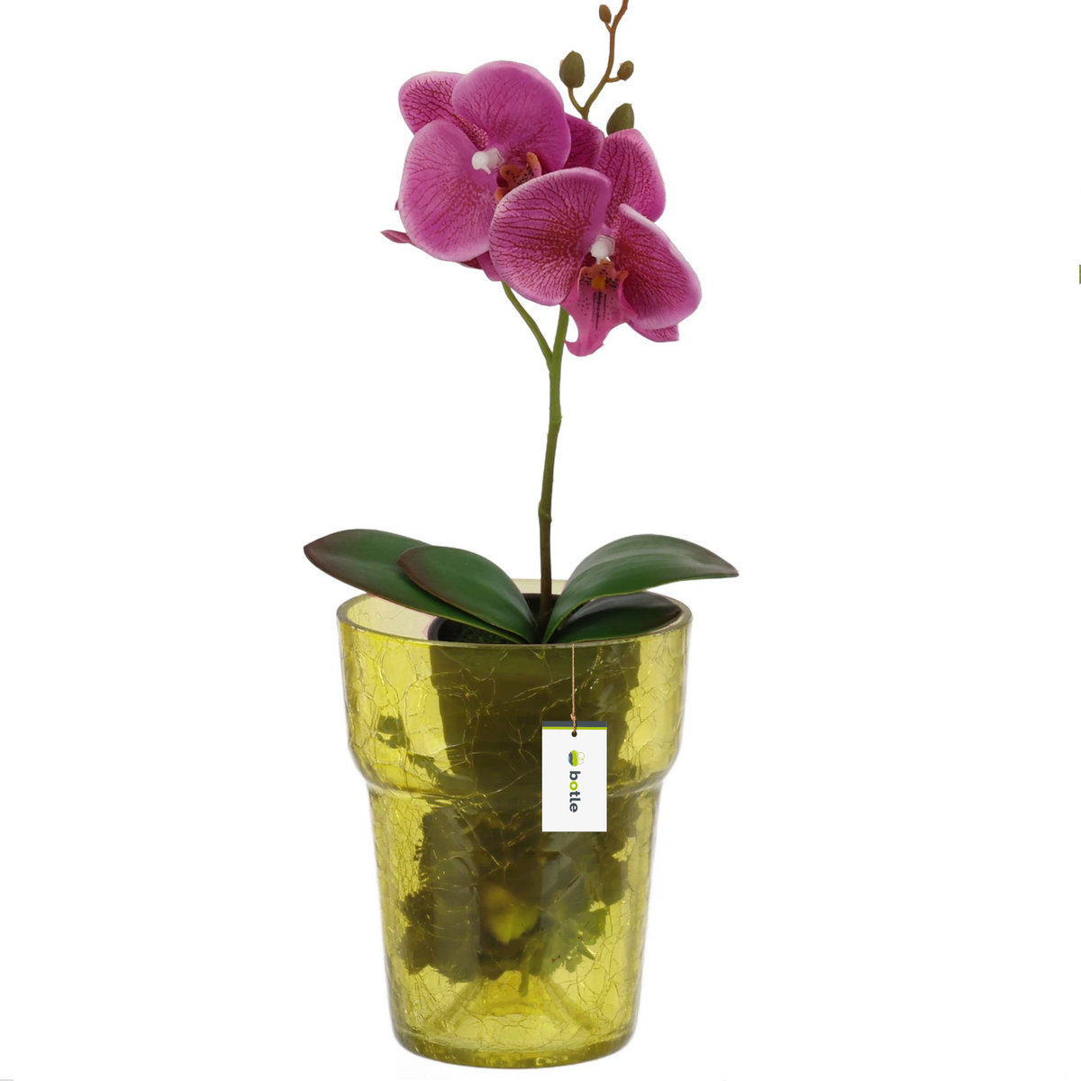 Osłonka szklana doniczka storczyków D 15,5cm H 18cm żółta pajęczynka Duża