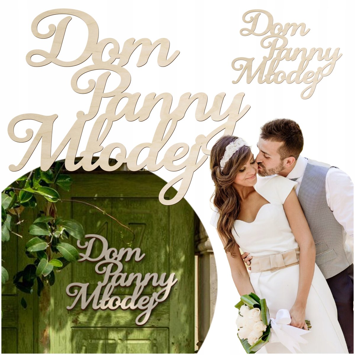 Napis na ścianę ślubny DOM PANNY MŁODEJ Dekoracja ślubna na drzwi Dekor