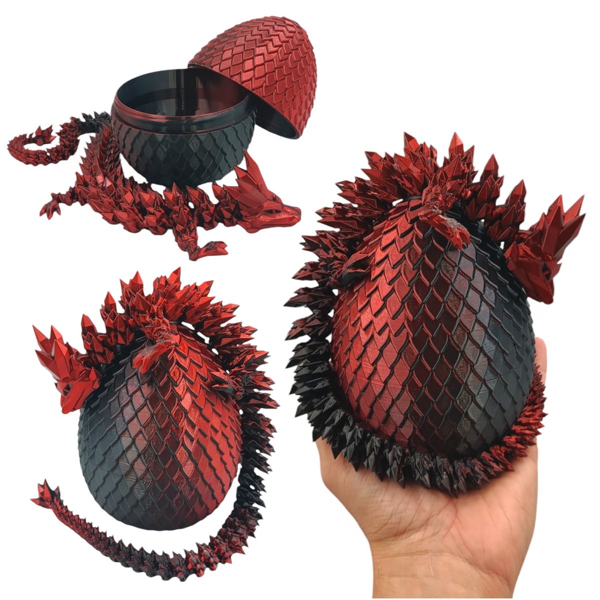 Kryształowy Smok Midi + Jajko, 45cm Długość, Figurka Przegubowa