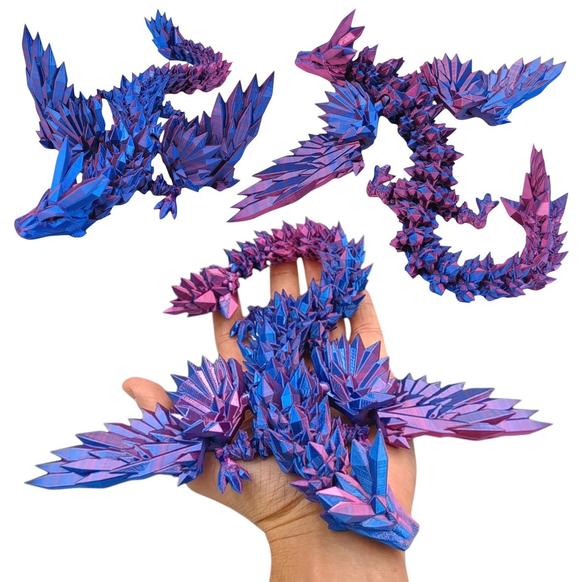 Kryształowy Smok ze Skrzydłami Midi, 34cm Długość, Figurka Przegubowa