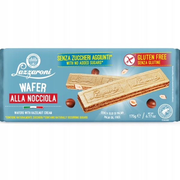 Wafelki bezglutenowe krem orzechy laskowe Nocciola 175g - Lazzaroni