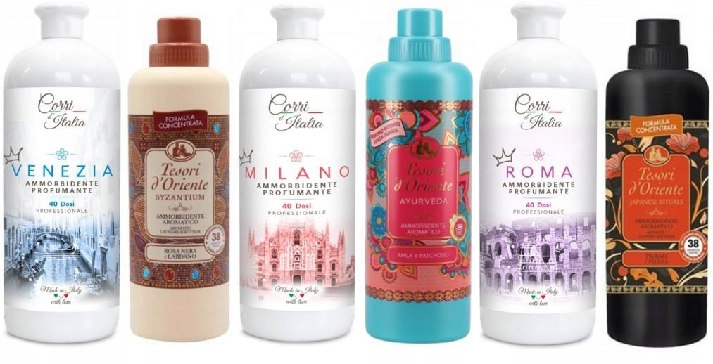 ZESTAW 6 PIĘKNYCH PŁYNÓW CORRI d`ITALIA oraz TESORI d`ORIENTE F