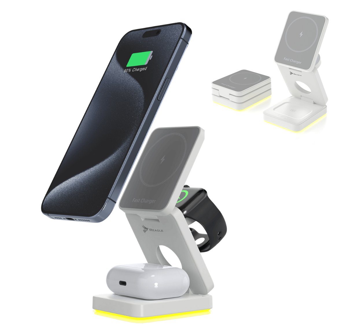 REAGLE SKŁADANA ŁADOWARKA INDUKCYJNA 3W1 MAGSAFE QI 15W IPHONE AIRPODS SMARTWATCH