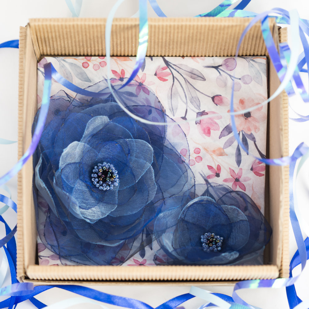 Broszka kwiat ciemno niebieskie kpl. 2 sztuki / JG. Projekt