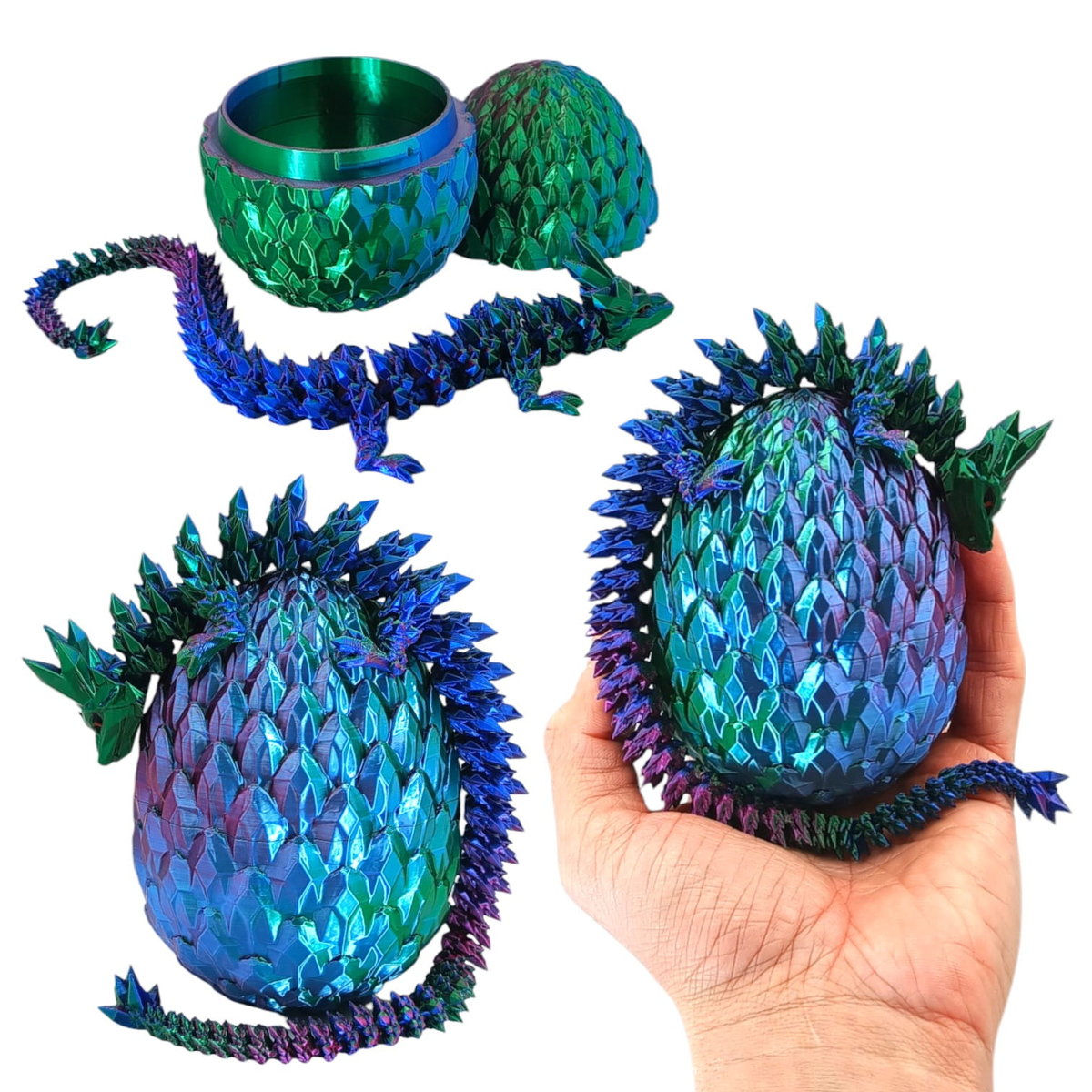 Kryształowy Smok Mini + Jajko, 30cm Długość, Figurka Przegubowa