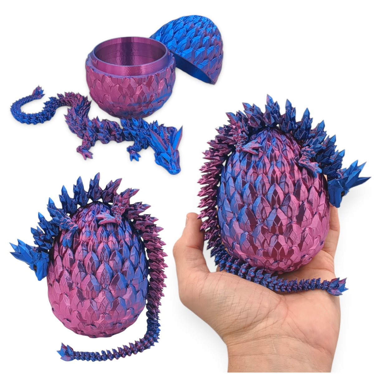 Kryształowy Smok Mini + Jajko, 30cm Długość, Figurka Przegubowa