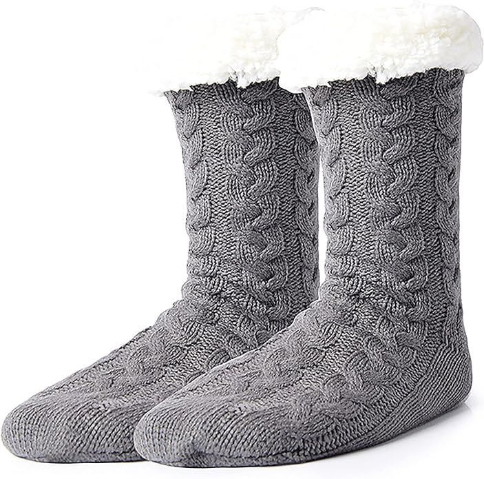 Ciepłe skarpety antypoślizgowe z ABS i podszewką polarową, szare, roz 35-40