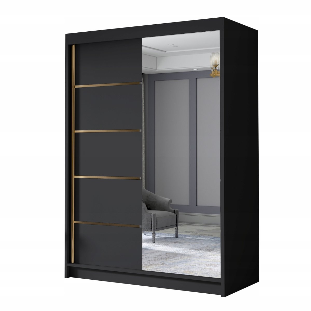 SZAFA przesuwna z lustrem półkami 120 cm LIA III GARDEROBA pojemna Czarny