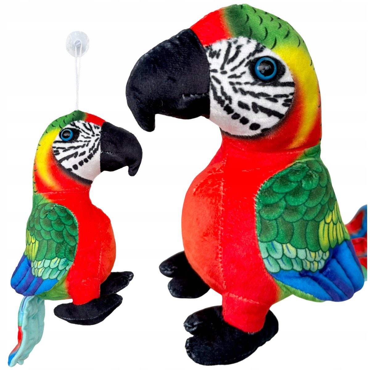 Pluszowa papuga ara maskotka na szybę papużka pluszak kolorowa przytulanka.