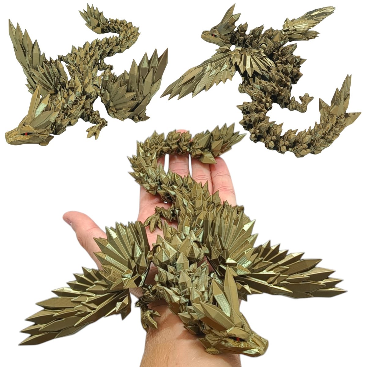 Kryształowy Smok ze Skrzydłami Midi, Mosiądz, 34cm, Figurka Przegubowa