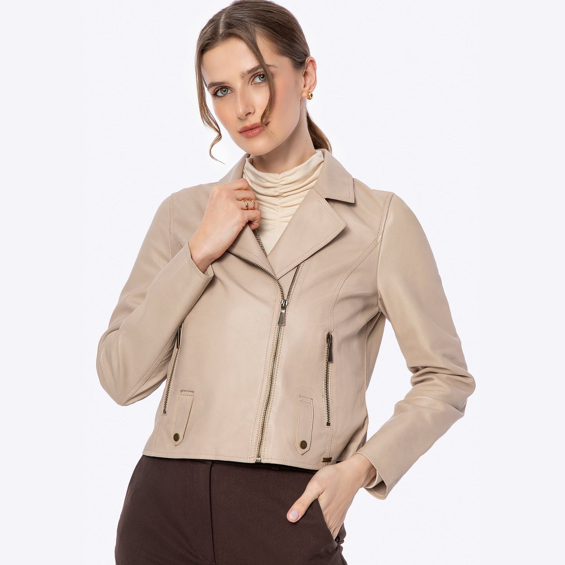 Kurtka damska ze skóry owczej kremowa