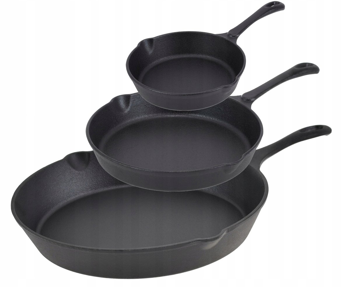 Zestaw PATELNI 30, 25, 20cm 3x PATELNIA Ciężka ŻELIWNA Głęboka INDUKCJA GAZ