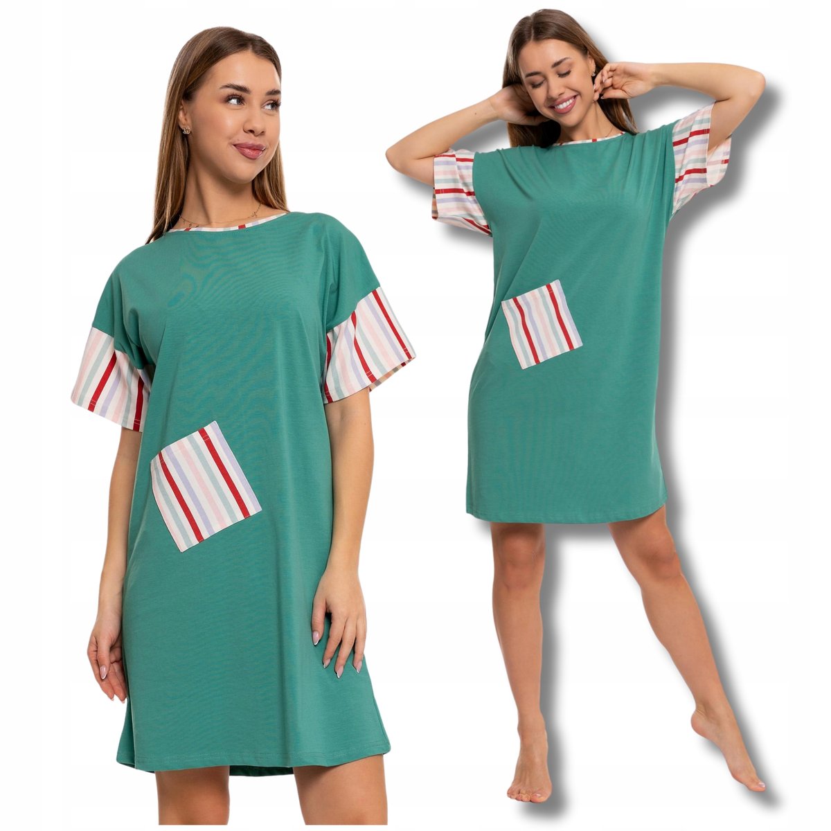 KOSZULA NOCNA DAMSKA MORAJ Piżama z krótkim rękawem bawełniana Kolorowa XL