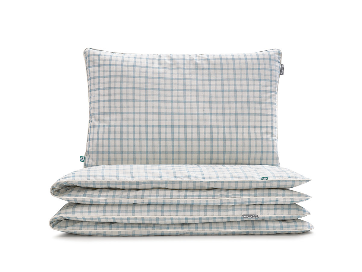 pościel niebieska kratka 200x200 cm + 2x 60x50 cm - MUMLA