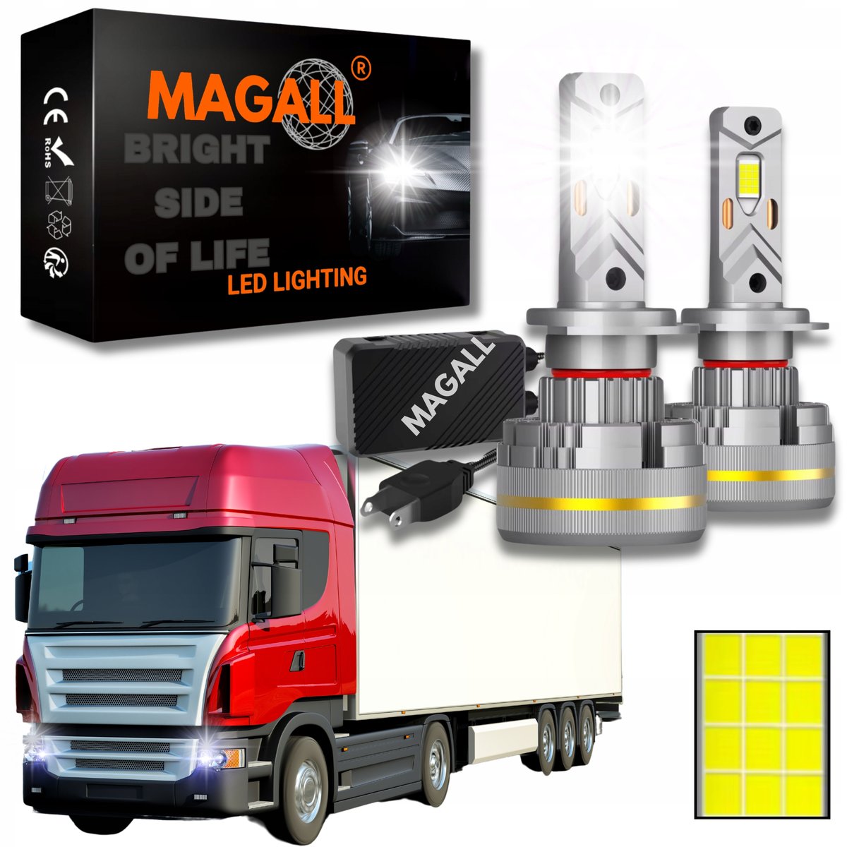 ŻARÓWKI LED 24V H7 TIR MAGALL LUCYFER BARDZO MOCNE ŚWIATŁO 48000LM 200W