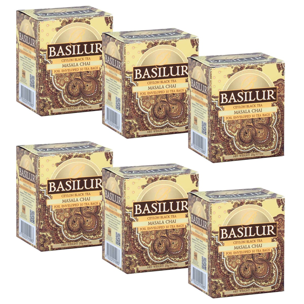 BASILUR Masala Chai - Czarna herbata w saszetkach, cejlońska z naturalnym aromatem przypraw, 10x2g, 6 opakowań