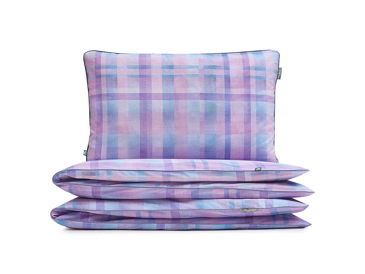 pościel różowo-niebieska krata 140x200 cm + 1x 80x70 cm - MUMLA
