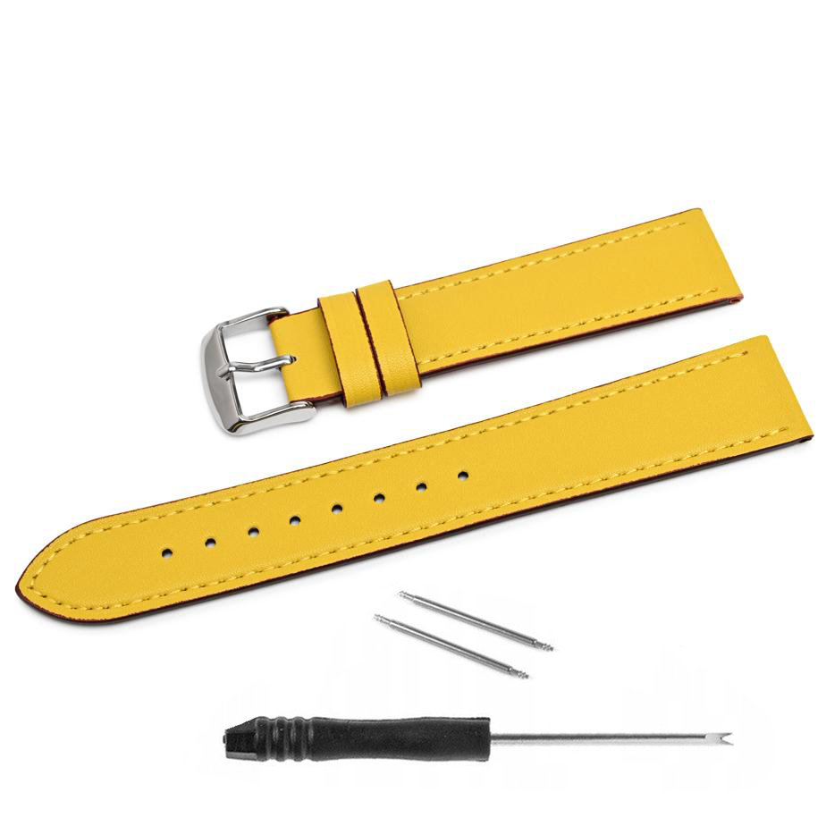 Pasek skórzany SuperFiber do zegarka - musztardowy - musztardowa nić - 18 mm